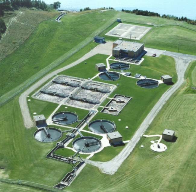 An aerial view of the Goderich water pollution control plant.